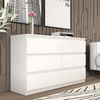 Широкий белый комод под телевизор с 6 ящиками как ИКЕА МАЛЬМ К-17 СИТИ ЛДСП