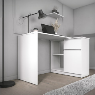 Угловой-прямой письменный стол с полкой и ящиком СП-21 СИТИ ЛДСП Белый